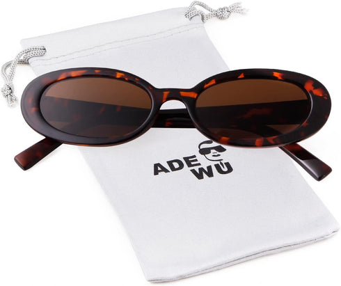 ADE WU Retro Oval Sunglasses 90s Vintage Narrow Small Tiny Oval Sun Glasses Black Tortoiseshell Frame...