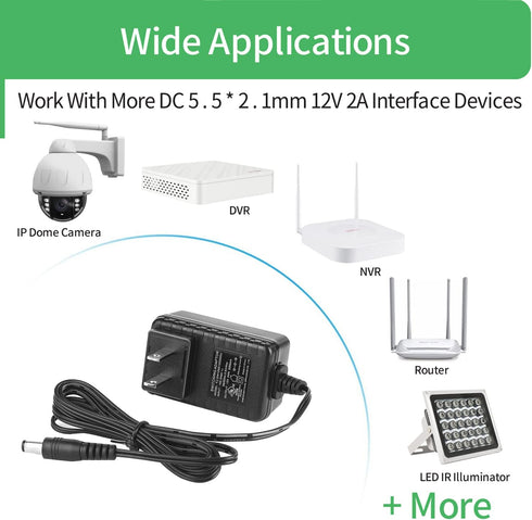 Security-01 AC to DC 12V 2A Power Supply Adapter,compatible with Security Camera/DVR/NVR/Led Strip Lights,UL Listed...