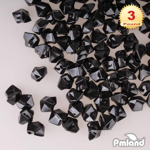 PMLAND Clear Fake Ice Rocks – 550 Pcs Large Black Acrylic Gems Crushed Plastic Diamonds, 3 Lbs / 2.25 Quarts Bulk Vase Filler for Centerpieces The...