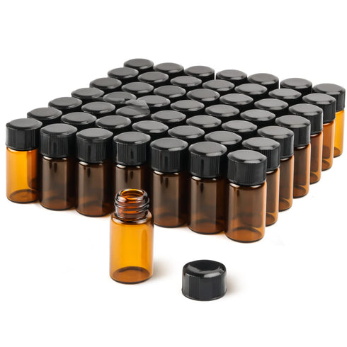 50 Pcs 3ml Amber Glass Essential Oil Bottles,Empty Refillable Travel Glass Liquid Sample Vial with Screw Caps,Preservation Storage Vials Test Cont...
