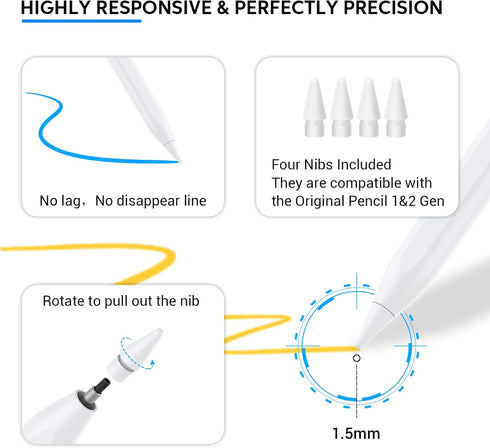 Stylus Pen for iPad Pencil with Palm Rejection for Apple iPad Pencil Compatible with iPad Air 5th/4th/3rd gen iPad Mini 6th/5th gen iPad 9th/8th/7...