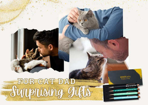 InnoBeta Cat Dad Gift for Men, Ballpoint Pen Set of 4, Personalized Cat Dad Gifts for Fathers Day, Birthday, Christmas...