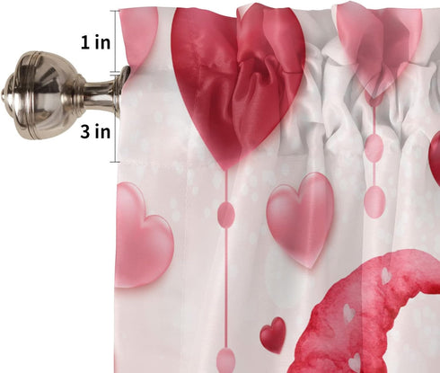 ALAGEO Valentines Valances Windows Curtain Pink Gnomes Kitchen Valances Rod Pocket Love Heart Balloon Window Curtain Short Topper Curtains for Val...