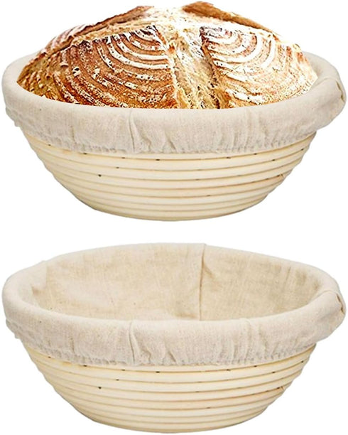 Round Bread Proofing Baskets 9 Inch with Liner Round Dough Proofing Bowls for Home Bread Making and Baking Set of 2...