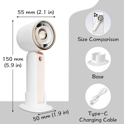 NMM Handheld Fan, Portable USB Rechargeable Mini Turbo Fan with Base, 3 Speed Adjustable Portable Fan with 2000mAh Built-in Battery for Travel Mak...