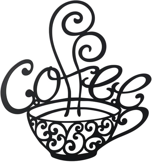 gifthub 4 Pieces of Coffee Logo Metal Wall Decoration, Metal Wall Decoration Art Coffee Shop Kitchen Black Coffee Cup Decoration Letter Iron Handi...