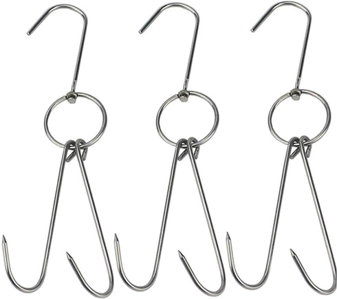 TIHOOD 3 PCS 9.4" Stainless Steel Double Meat Hooks Roast Duck Bacon Shop Hook BBQ Grill Hanger Cooking Tools Accessories (9.4" X3)...