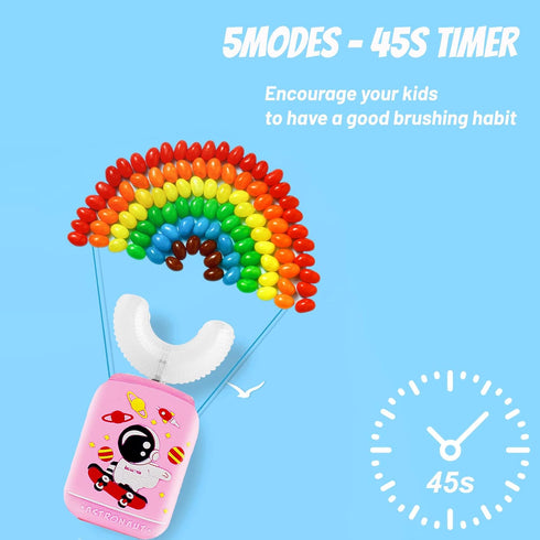 Kids U-Shaped Automatic Toothbrush, 5 Modes Wireless Charging Kids U Shaped Toothbrush, 360 Ultrasonic Electric Toothbrush Kids with 3 Brush Heads...