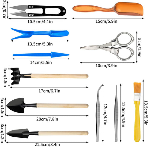 Andiker Mini Garden Tool Set, 12pcs Portable Gardening Hand Tools Set, Multiple Miniature Succulent Tools Set Easy to Carry for Seedlings, Bonsai,...