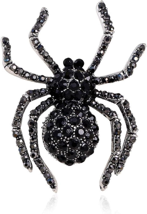 Halloween Black Spider Brooches Pins Punk Black Crystal Rhinestone Gothic Spider Insect Brooch Pin Jewelry for Women Men-Black...