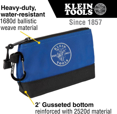 Klein Tools 55559 Stand-Up Zipper Bag Tool Pouch with Carabiners, 7-Inch Blue and 14-Inch Gray Utility Bags with Reinforced Bottom, 2-Pack...
