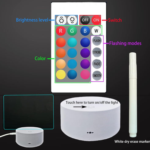 Acrylic Dry Erase Board 16 Colors Can Remote Control Light 7.3x5x0.2" Clear Desktop Note Memo Board, Includes Dry Erase Markers, Rewritable Night ...