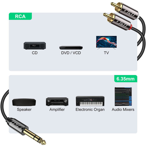 J&D 1/4 inch TRS to Dual RCA Audio Cable, Gold Plated Copper Shell Heavy Duty 6.35mm 1/4 inch Male TRS to 2 RCA Male Stereo Audio Y Splitter Cable...