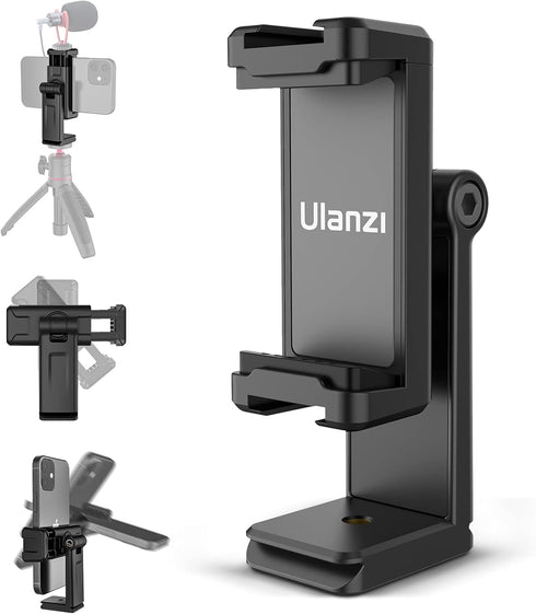 ULANZI ST-22 Phone Tripod Adapter Mount, Adjustable Cell Phone Holder with 2 Cold Shoe, Universal Smartphone Clamp, Vertical Horizontal Bracket fo...