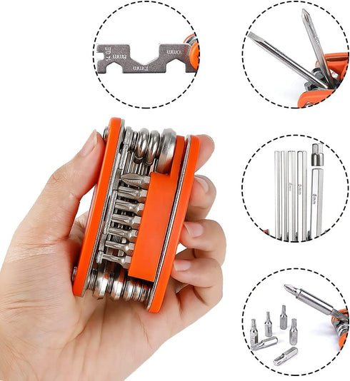 Bike Multi Tool Kit Carbon Steel 20 in 1 Repair Tool Portable Collapsible Mountain Bike Repair Tool Kit Bicycle Essentials with Bicycle Puncture R...