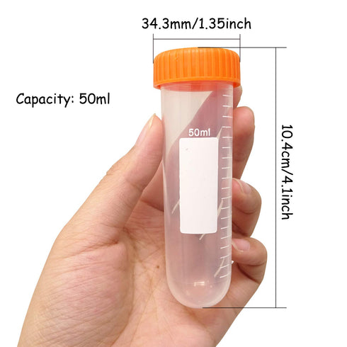 Honbay 10PCS 50ml Round Bottom Plastic Lab Centrifuge Tubes Laboratory Test Tubes with Screw Cap and Graduation Frozen Vial Container Sample Stora...