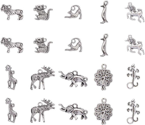 PH PandaHall 10 Style Animals Charms, 30pcs Antique Silver Tibetan Alloy Giraffe Unicorn Cat Charms Pendant Beads Charms for DIY Bracelet Necklace...