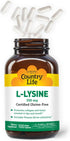 Country Life L-Lysine 500mg with B-6, Supports Immune Health, Promotes Collagen Renewal in Lips and Mouth, 100 Vegan Capsules, Certified Gluten Fr...