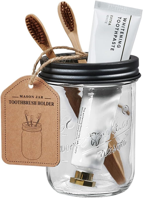 Amolliar Mason Jar Bathroom Accessories Set(4 Pack) - Foaming Soap Dispenser&Qtip Holder Set&Toothbrush Holder-Rustic Farmhouse Decor Bathroom Org...