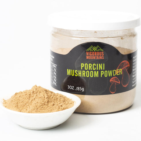 VIGOROUS MOUNTAINS Dried Porcini Mushroom Seasoning Powder for Cooking, Salt Free Beef Broth Powdered Sauce Add Instant Flavor and Depth to All Yo...