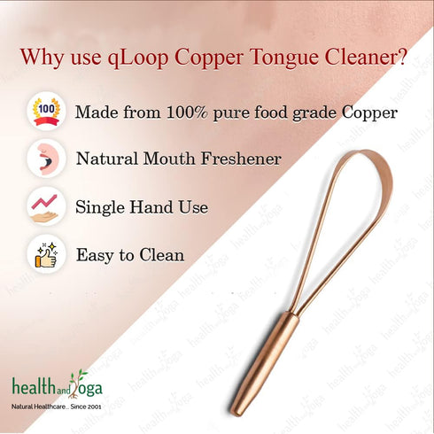 HealthAndYoga™ qLoop Copper Tongue Cleaner – Easy One Hand Use – Larger Surface Coverage – Ayurvedic Copper Health for Fresh Breath and Total Oral...