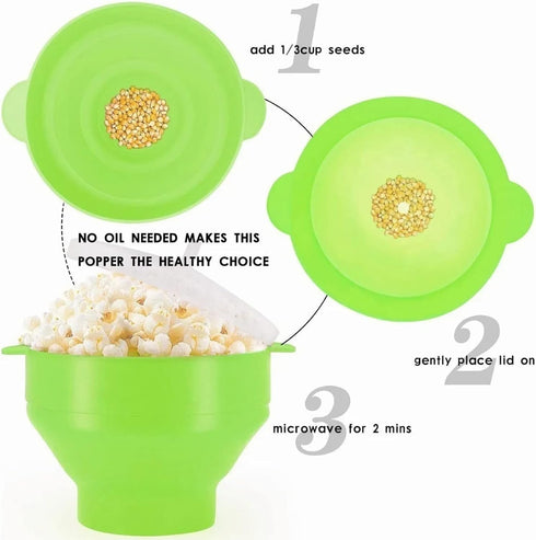 Collapsible Silicone Microwave Hot Air Popcorn Popper Bowl With Lid Microwave Silicone Popcorn Popper Collapsible Silicone Popcorn Maker Bowl...