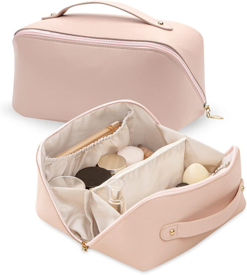 HBselect Travel Makeup Bag, Large Capacity Cosmetic Bags for Women,Waterproof Portable Pouch Open Flat Toiletry Bag Make up Organizer with Divider...
