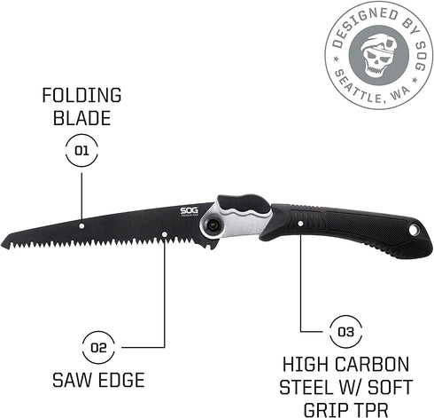 SOG Folding Saw - Wood Saw, Hand Saw, Pruning Saw and Camping Saw with 8.25 Inch Removable Blade and Compact Sheath for Foldable Saw (F10N-CP) , B...