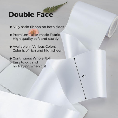 VATIN Double Face White Satin Ribbon 4" Continuous 5 Yards,White Polyester Fabric Ribbon use for Bows Bouquet, Gift Wrapping, Floral Arrangement W...