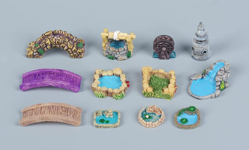 Dong Huang 12pcs Mini Fairy Garden Accessories Kit, Micro Landscape Decoration Pond Bridge Ornaments, Miniature Figurines for Potted Plant Bonsai ...