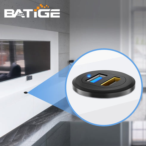 BATIGE USB 3.0 HDMI Car Mount Flush USB Port Cable, Alloy Shell HDMI USB3.0 Dash Panel Extension Cable with LED Indicator for Car Boat Motorcycle ...