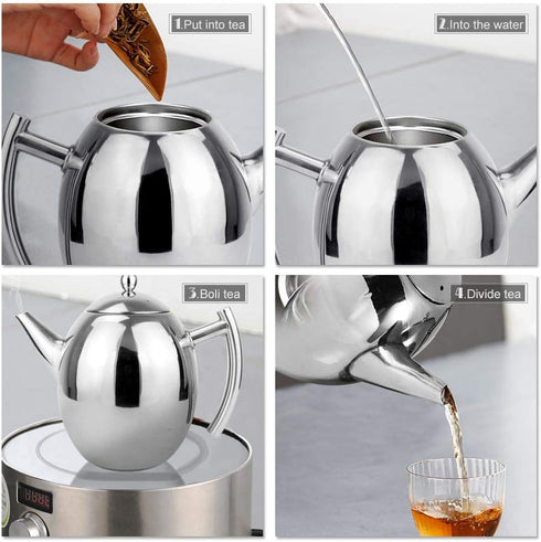 Tea Pots with Infusers for Loose Tea Stainless Steel Teapot Tea Kettle Coffee Pot with Tea Filter and Lid Tea Kettle Stovetop Teapot with Strainer...