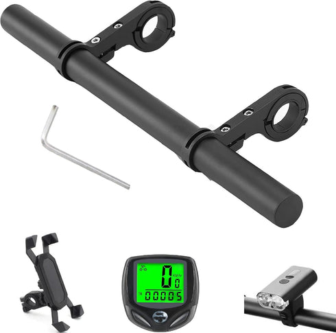 Bike Handlebar Extender,Bike Handlebar Extender with Double Mounting Clamp Bracket,For Bike Mounts,Extender Bars, Headlights,Light Lamp,Bicycle Ac...