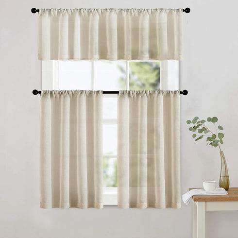 MRTREES Sheer Tier Curtains Beige Kitchen 36 inches Long Bathroom Short Curtains Sheers Transparent Voile Half Window Treatments Rod Pocket Light ...