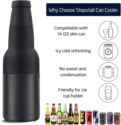 14 oz. Beer Bottle and Can Cooler with Beer Opener,3 in 1 Can Cooler, Slim Can Beer Bottle Insulators Holder, Double Walled Stainless Steel Insula...