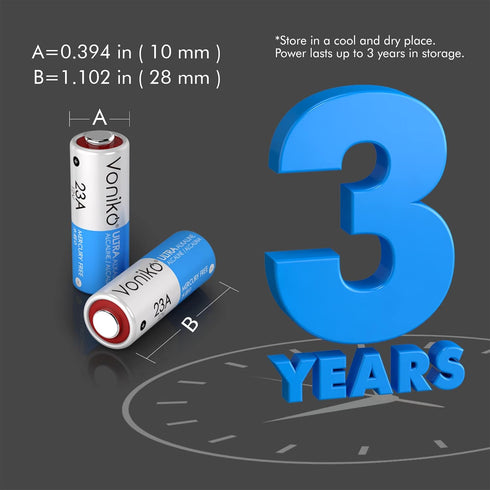 Voniko Alkaline Battery 23A - Ultra 23A Batteries (12-Pack) - Long Lasting 12 Volt A23 Battery for Doorbells and Power Remote...