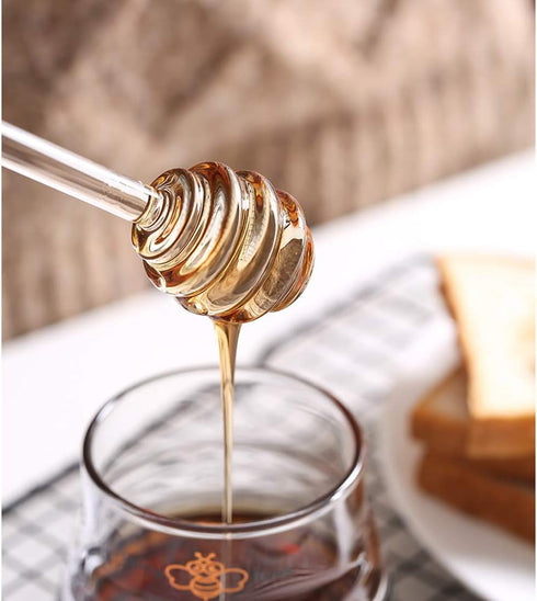 2pcs 6inch Reusable Glass Honeycomb Stick Honey Dippers Sticks Honey Stirrer Wand Honey Jar Dispense Drizzle Spoon for Maple Syrup, Molasses,Melte...