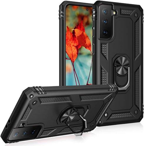 Military Grade Drop Impact for Samsung Galaxy S21 Plus Case 360 Metal Rotating Ring Kickstand Holder Armor Heavy Duty Shockproof Case for Galaxy S...