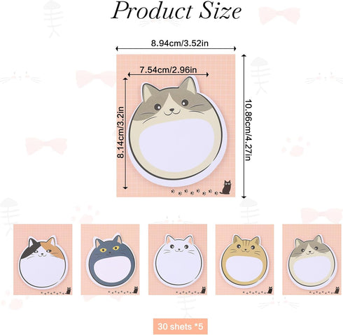 5 Pcs Cat Theme Sticky Notes,300 Sheets Kawaii Sticky Note Pads Cute Animal Sticky Notes Pads Note Page Index Tabs Self-Stick Cartoon Sticky Note ...