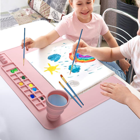 Silicone Painting Mat, 20"x 16" Silicone Art Mat with Cup, Kids Painting mat for Resin, DIY, Drawing Resin, Paint, Clay?Playdoh Large Craft Mat- S...