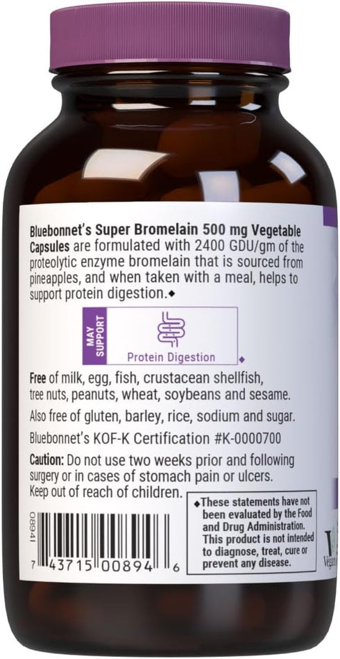 BlueBonnet Super Bromelain Vegetarian Capsules, 500 mg, 60 Count...