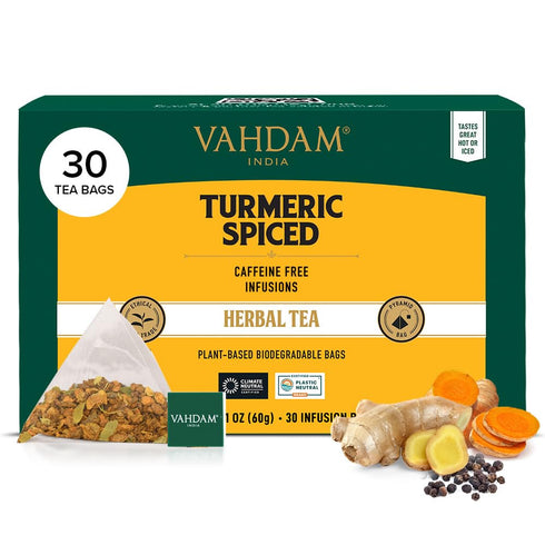 VAHDAM, Turmeric Spice Herbal Tea Bags (30 Count) Caffeine Free, Non GMO, Gluten Free | 100% Pure Herbal Tisane - Savory & Spicy | Individually Wr...