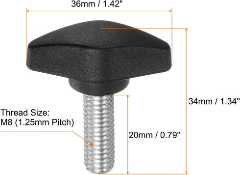 4pcs Tee Wing Knobs Thumb Screws M8 x 20mm Standard Male Thread Plastic T Knobs Handles Hand Clamping Knobs Grip Thumbscrew, Black...
