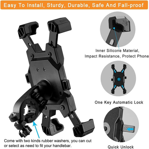 2024 Upgraded Bike Phone Mount, Easy Install and Quick Release Bicycle - Motorcycle Handlebar Phone Mount Holder, Bike Phone Holder for iPhone and...