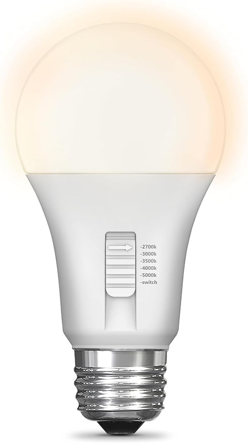 Feit Electric A19 LED Light Bulb, 60W Equivalent, 5CCT, Dimmable, E26 Medium Base, 80 CRI, 800 Lumens, Standard Light Bulb with Switch on Bulb, 22...