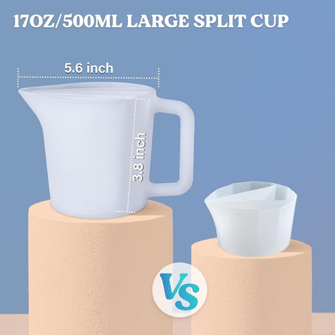 LET'S RESIN 17OZ/500ML Split Cup with Handle, Thicken & Easy Clean Split Cups for Paint Pouring with 5 Channels, Silicone Reusable Fluid Art Split...