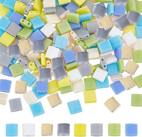 SUNNYCLUE 1 Box 240Pcs 2 Hole Glass Beads Tila Beads 5mm Two Hole Spacer Bead Japanese Seed Bead Loose Beaded Square Beads for Jewelry Making Bead...