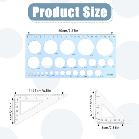 Circle Template, 3 PCS Geometry Set Stencils Circle Stencil Scale Ruler Drafting Tools Clear Ruler Set Squares Small Ruler Circle Drawing Tool for...