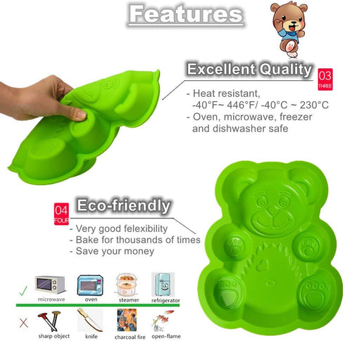 3D Bear Mousse Cake Mold Set, Approx. 8.5 Inch Cake Baking Mold - Novelty Silicone Cake Pan for Kids, Nonstick Bakeware, 8.46 x 6.89 x 0.98 Inches...