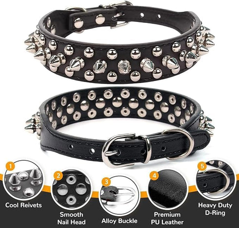 Spiked Dog Collar for Small Dogs Soft PU Leather Spike Puppy Collar Anti Bite Studded Rivet Cat Collar for Kittens Small Medium Pets Like Chihuahu...